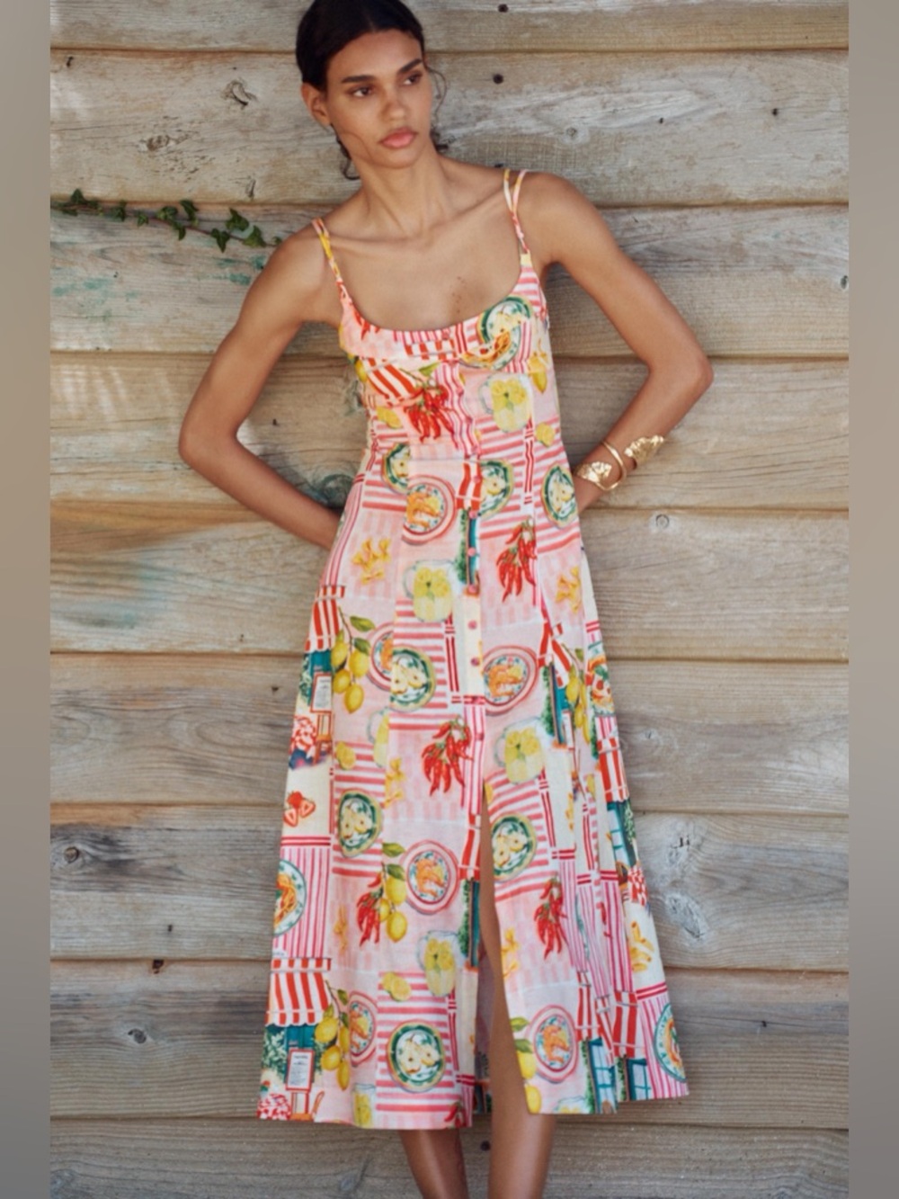 Zara Floral Pink Lemon Print Maxi Dress - Italy Inspired Summer Linnen Dress - Picture 5 of 11